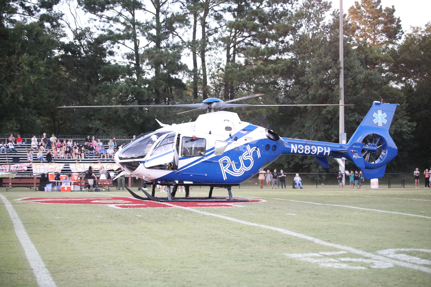 Game ball delivered by helicopter